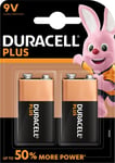 Duracell Plus 9V batteri, 2 st.