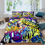 Hippie Graffiti Style Bedding Set for Kids Boys Teens Set Hip Hop Street Culture Duvet Cover Graffiti Pattern Comforter Cover Graphic Wall Quilt Cover Bedroom Decor 3Pcs Double Size
