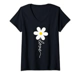 Womens Cute Daisy Flower Love V-Neck T-Shirt
