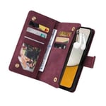 Samsung S23 FE Multifunktionellt Plånboksfodral Zipper 8-Fack - Vinröd