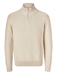 Selected Homme Slhaxel Ls Knit Half Zip W Beige