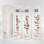Print Maniacs 3 Set Mrs Hinch Inspired White Personalised Dispenser Pump Bottles Shampoo Conditioner Body Wash (Copper)