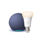 Echo Dot (5th generation, 2022 release), Deep Sea Blue + Philips Hue White Smart Light Bulb LED (E27), Works with Alexa - Smart Home Starter Kit