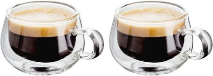 Judge JDG25 Double Walled Glass Small Coffee Cups with Handle, S (Pack of 2)