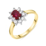 18ct Yellow Gold 0.46ct Ruby Diamond Emerald Cut Cluster Ring