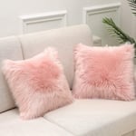 Monthly Faux Fur Throw Pillow Cover Fluffy Soft Decorative Square Pillow covers Plush Pillow Case Faux Fur Cushion Covers - For Livingroom Sofa Bedroom Car Seat Tent etc.Set of 2 (Pink, 40 x 40)