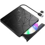 External CD DVD Drive, Slim Portable CD+/-RW DVD ROM Player Reader, 2 in 1 Type C & USB 3.0, For Laptop Desktop Pc Windows 7/8/10/Xp/Linux Macbook