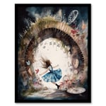 Alice In Wonderland Watercolour Rabbit Hole Whimsical Magical Adventure Painting Art Print Framed Poster Wall Decor