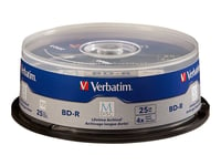 VERBATIM 98909 Disque Vierge Blu-Ray BD-R 25 Go 25 pièce(s) - Disques Vierges Blu-Ray (BD-R, 25 Go, 4X, Fuseau, 25 pièce(s))