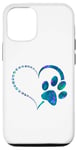 Coque pour iPhone 14 Aquarelle bleu foncé cyan avec empreintes de pattes de chien