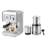 GEEPAS 15 Bar Espresso Cappuccino Coffee Machine & 200W Coffee Spice Grinder Set