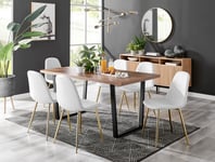 Kylo Large Brown Wood Effect Dining Table & 6 Corona Gold Leg Faux Leather Chairs