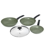 Prestige Eco Non Stick Wok & Frying Pan Set with Glass Lid - PFOA Free Induction Pan Set, Dishwasher Safe, Recycled & Recyclable Cookware Made In Italy, Green