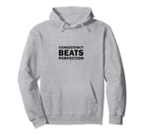 Consistency Beats Perfection, Black Workout Pullover Hoodie