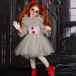 Clowns Barn Kids Flickor Halloween Cosplay Festklänningar Mesh Prinsessklänning Set Kit 3-4 Years