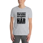 Kortärmad t-shirt i unisex-modell med texten - Med en kropp som denna vem behöver hår Sportgrå / L