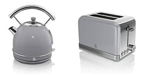 New Swan Kitchen Appliance Retro Set -Grey 1.7 Litre Dome Kettle & Grey Retro 2 Slice Toaster Set
