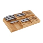 Relaxdays Range-Couverts pour tiroir, pour 16 Couteaux & aiguisoir, Accessoire en Bambou, HxLxP : 5,5x24x40 cm, Nature