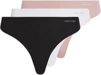Calvin Klein Women Pack of 3 Thong Invisibles Cotton Seamless, Multicolor (Black/White/Subdued), S