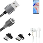 Data charging cable for + headphones Oppo Reno4 Pro + USB type C a. Micro-USB ad