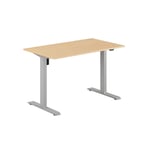 Höj- & sänkbart elskrivbord, grått stativ, bordsskiva i bok, 140x60 cm