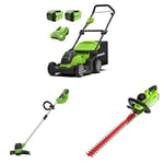 Greenworks 40V 41cm mower,trimmer,hedge trimmer combo kit include 2X2Ah battery and charger