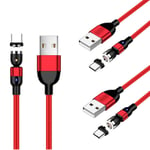 3pcs 0.5m 1m 2m Type C 3A Fast Charging Cable 360º + 180º Rotation Magnetic Cable USB C Data Sync Wire Compatible with Samsung Galaxy S9 S8 Note 9, LG V30 G6 G5 V20 and More (Red)