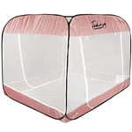 3 Openings Folding Portable Spacious Pop Up Mosquito Net for Beds Self Standing with Net Bottom 70 x 86 Inch for Baby Adult Camping Trip (Pink)