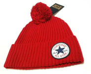 Converse Red Ribbed Pom Pom Beanie Adult Unisex One Size
