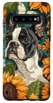 Coque pour Galaxy S10 Représentation artistique Boston Terrier Chasing Floral