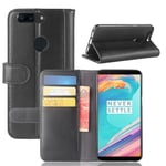OnePlus 5T Plånboksfodral i Äkta Läder, Svart