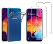 NOVAGO Compatible avec Samsung Galaxy A50,A30s -Pack 2 en 1-Coque Souple Solide Anti Choc avec Impression + 2 Films Protection écran Verre trempé résistant (Coque + 2 Films, Transparente)