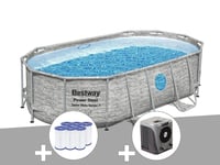 Kit piscine tubulaire ovale Bestway Power Steel SwimVista avec hublots 4,27 x 2,50 x 1,00 m + 6 cartouches de filtration + Pompe ? chaleur