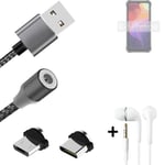 Magnetic charging cable + earphones for Ulefone Power Armor 14 Pro + USB type C 