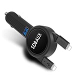 SDBAUX Car Charger, with 2.3ft 3 in 1 Retractable Cable, 1 USB Adapter Compatible with Samsung Galaxy S20 S10 LG V50 G7 Google Pixel XL, Phone 12 11 Xs Max Xr X 8 7 6 Plus, Android Devices and More