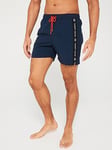 Tommy Hilfiger Slim Fit Drawstring Side Tape Swim Shorts - Navy, Navy, Size L, Men