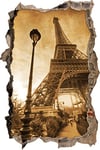 pixxp Rint 3D WD s2333 _ 62 x 42 Tour Eiffel Rétro Mural percée 3D Sticker Mural, Vinyle, Multicolore, 62 x 42 x 0,02 cm