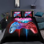 Loussiesd Double Gamer Printed Comforter Cover Set Multi-color Gamepad Duvet Cover Video Game Controller Bedding Set for Kids Teens Boys, Room Decoration 3 Pcs Bedding Set with 2 Pillow Case