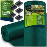 Skuggnät 1,2x50m 110g/m2 + 50 klämmor grön