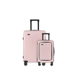 Sæt med 2 Eternitive E3 kufferter / TSA kombinationslås / størrelse S + L / farve pink / håndbagage med ekstra lomme og USB-C og USB-A port