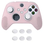 eXtremeRate PlayVital Cherry Blossoms Pink 3D Studded Edition Anti-slip Silicone Cover Skin for Xbox Series X Controller, Soft Rubber Case for Xbox Series S Controller with 6 White Thumb Grip Caps