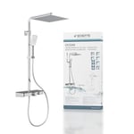 Schütte Ocean Système Thermostat et étagère en Verre-Ensemble 30 x 30 cm, Effet Pluie avec Support Mural et pommeau Colonne de Douche en Chrome/Anthracite 60531, 350 x 1200 x 520 mm