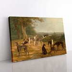 Big Box Art Nine Greyhounds Vol.1 by Jacques-Laurent Agasse Canvas Wall Art Print Ready to Hang Picture, 76 x 50 cm (30 x 20 Inch), Cream, Cream, Gold