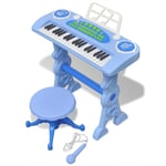 Keyboard för barn med pall och mikrofon 37 tangenter blå