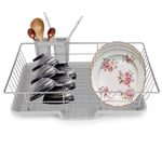 Dish Racks, Large Dish Drainer Metal Wire with 2 Removable Cutlery Holders Draining Holder Plate Rack Kitchen Utensils Drying Room Container, 48 x 30 x 11cm