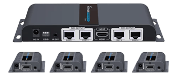 DELTACOIMP – LKV714 HDMI-vahvistin ja -jakaja, 1x4, toimii Ethernet-kaapelilla, 1080p, 40m, musta