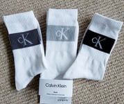 3 Pairs CALVIN KLEIN White / Black Grey Womens SOCKS One Size (UK 4-8) Adult CK2