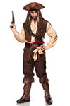 Mask Paradise 80112-116-026 Costume d'Halloween pour homme Capitaine des Caraïbes en PES Marron/beige Taille L