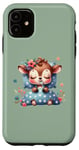 Coque pour iPhone 11 Vert mignon faon endormi avec couronne florale