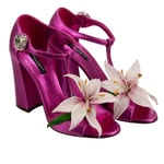 DOLCE & GABBANA Lily Flower Crystal Brooch Sandals Pumps KEIRA Pink 12731